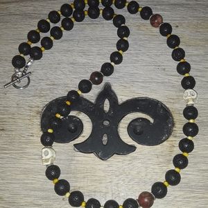 Lava Skull Gemstone Necklace Handmade